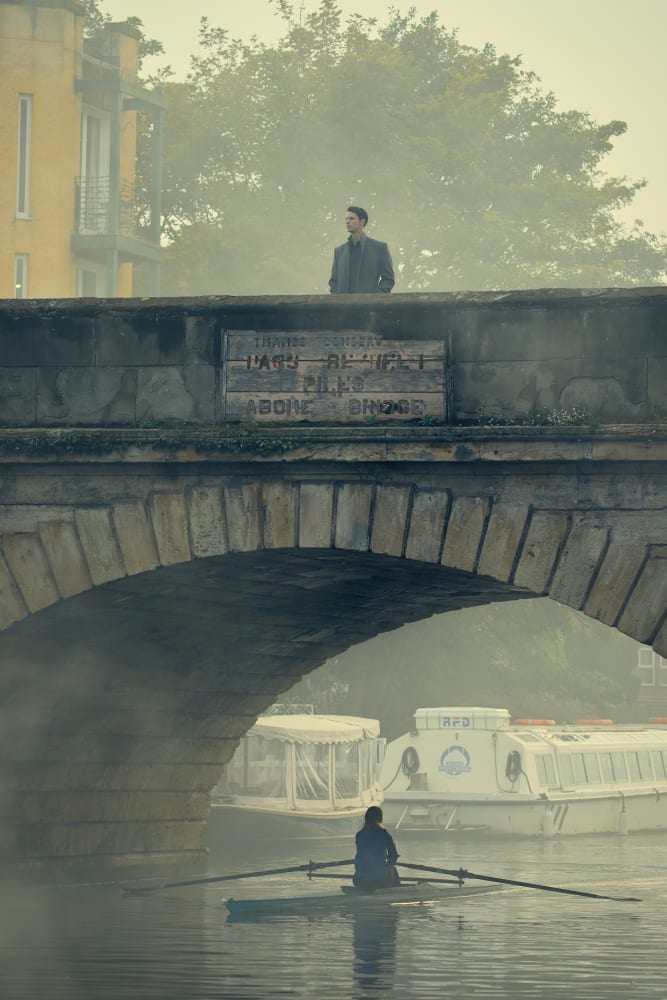 A Gorgeous Shot of Matthew Clairmont Stalking Diana Bishop - A Discovery of Witches Season 1 Episode 1