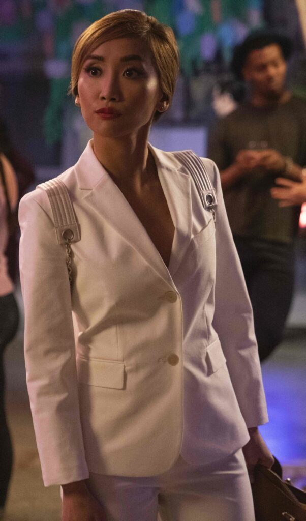 Madison in a power suit