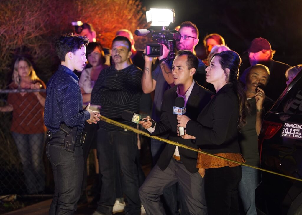 Brianna Bishop Handles the Press - Deputy Season 1 Episode 3