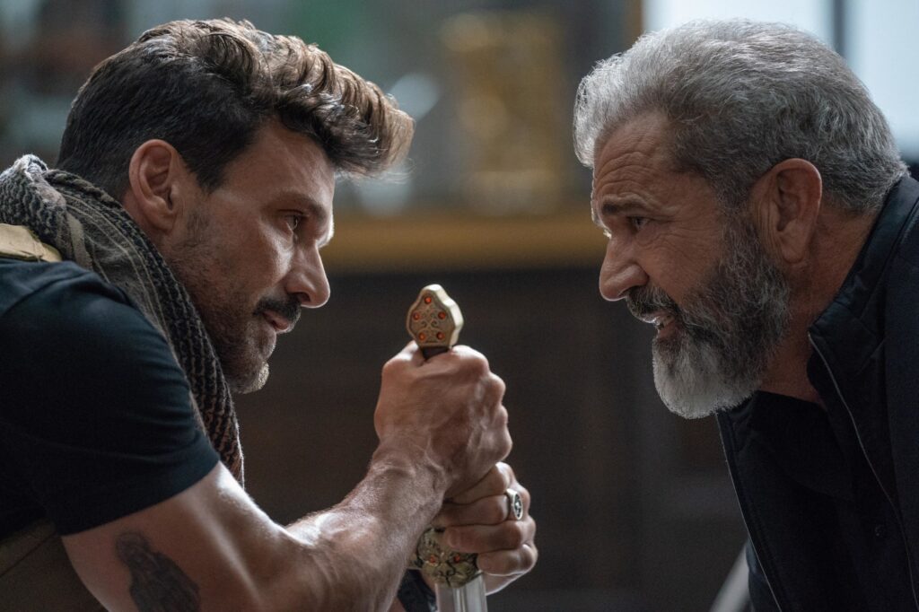 Frank Grillo and Mel Gibson in Boss Level