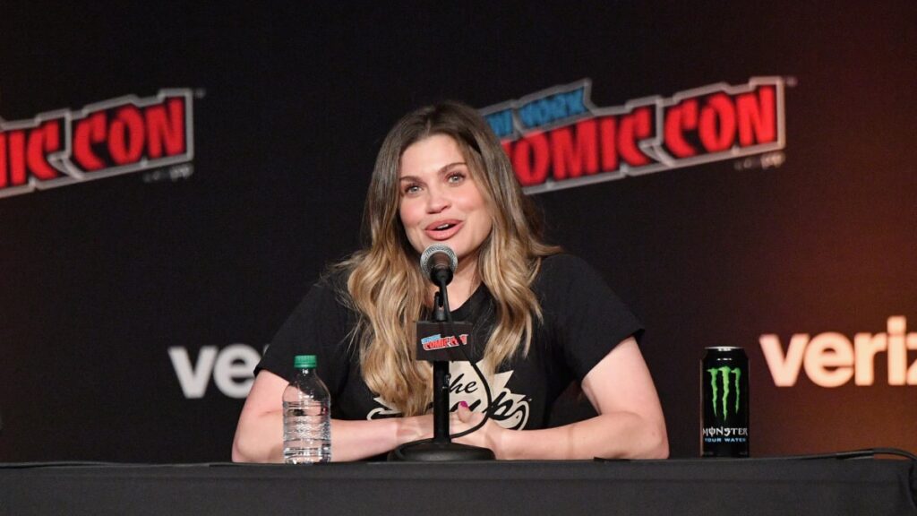 Danielle Fishel speaks onstage at the Boy Meets World 25th Anniversary Reunion panel
