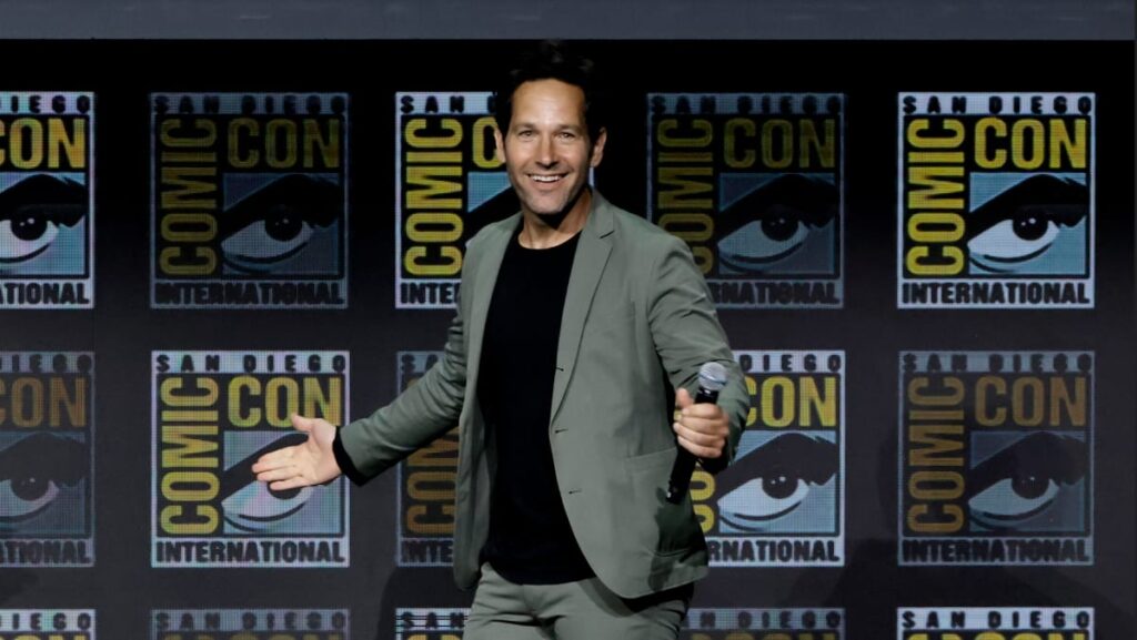 Paul Rudd speaks onstage at the Marvel Cinematic Universe Mega-Panel