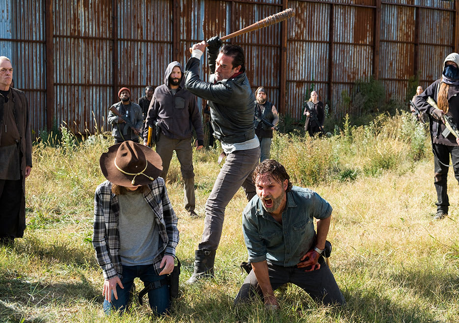 Negan swings away - The Walking Dead Season 7 Episode 16