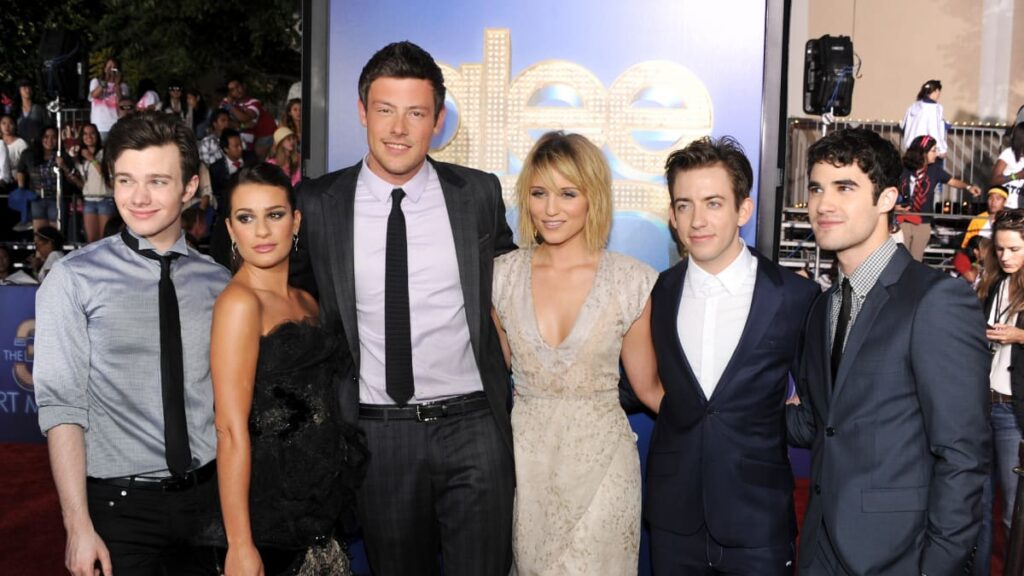 Actors Chris Colfer, Lea Michele, Cory Monteith, Dianna Agron, Kevin McHale, and Darren Criss