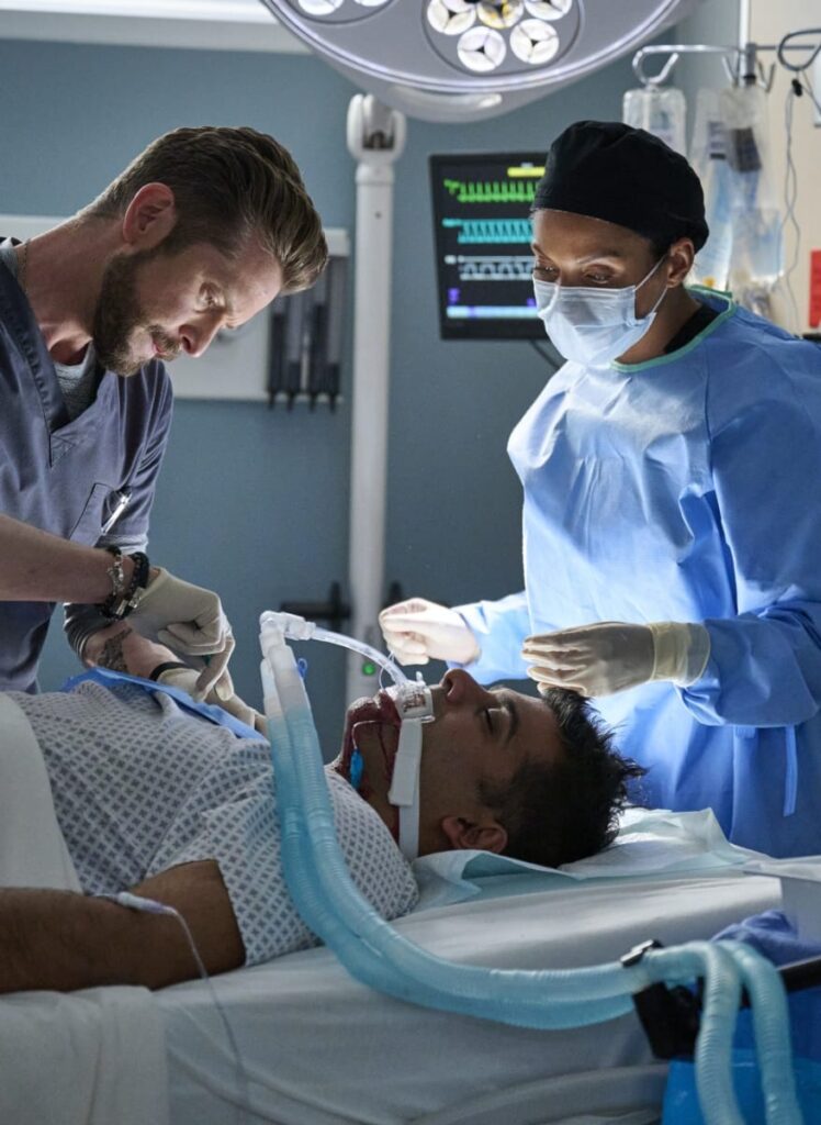 Billie Operates on Conrad's Patient -tall - The Resident Season 6 Episode 5