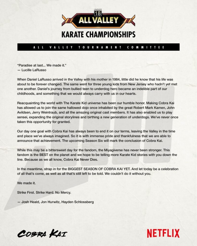 Cobra Kai Finale Announcement