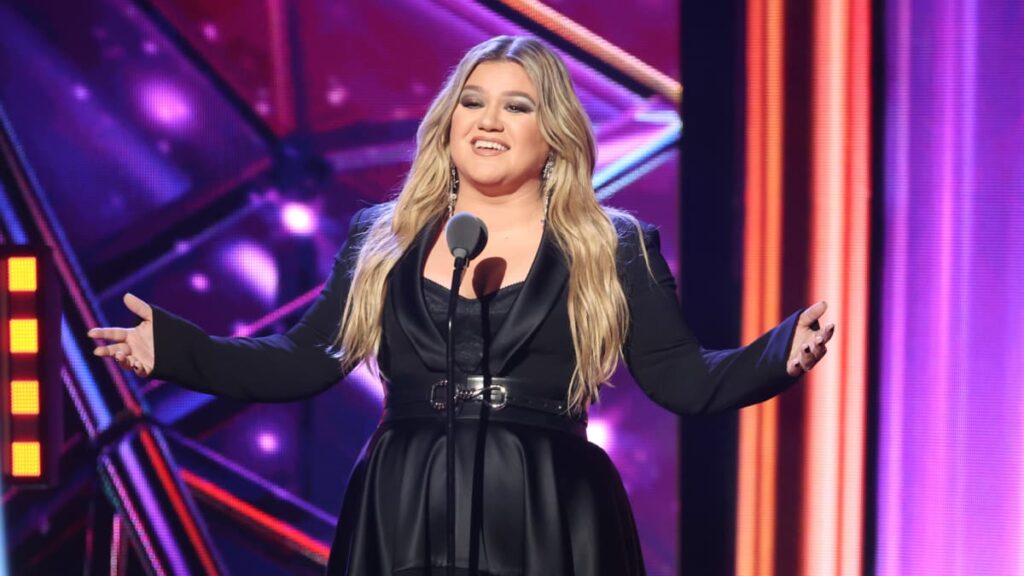 Kelly Clarkson speaks onstage during the 2023 iHeartRadio Music Awards at Dolby Theatre