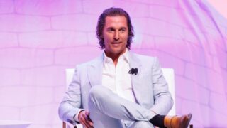 Matthew McConaughey speaks on stage at the Lincoln Centennial Celebration