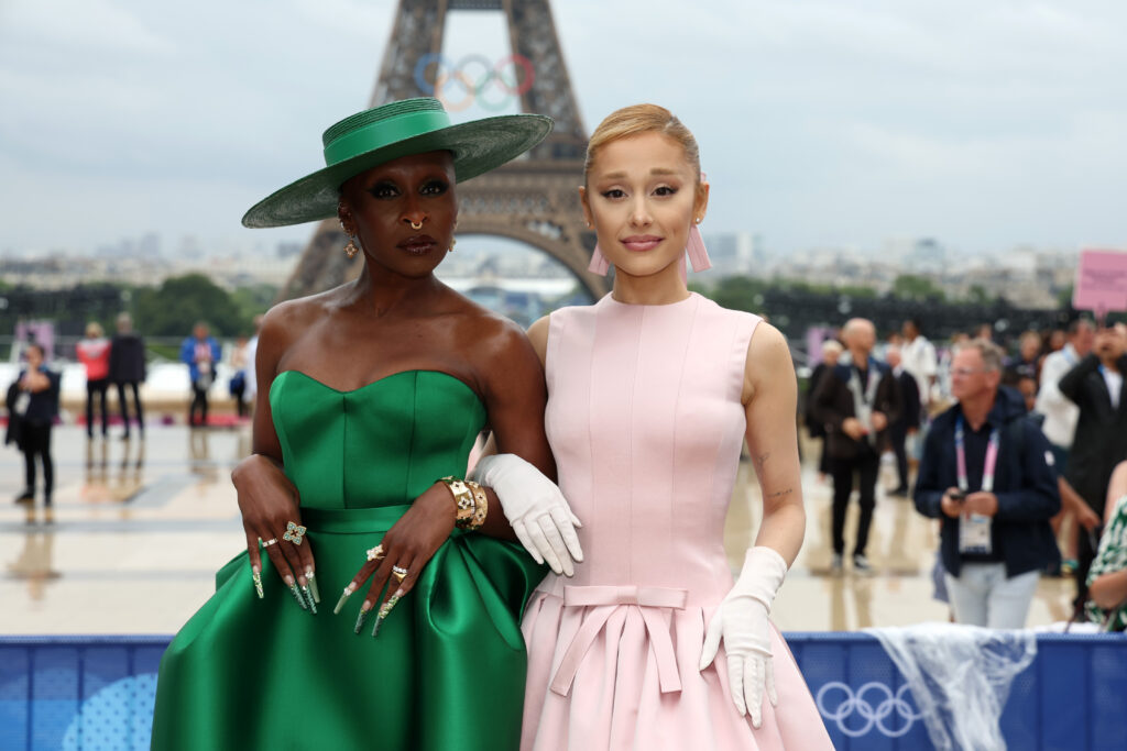 Cynthia Erivo and Ariana Grande attend the red carpet before the opening ceremony of the 2024 Paris Olympic Games on July 26, 2024 in Paris, France.