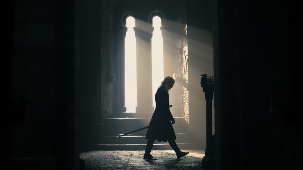 Matt Smith as Daemon Targaryen walks tortured around Harrenhal.