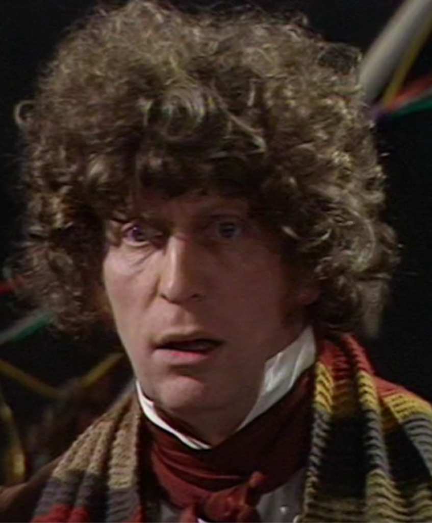 The Fourth Doctor looking shocked on Doctor Who