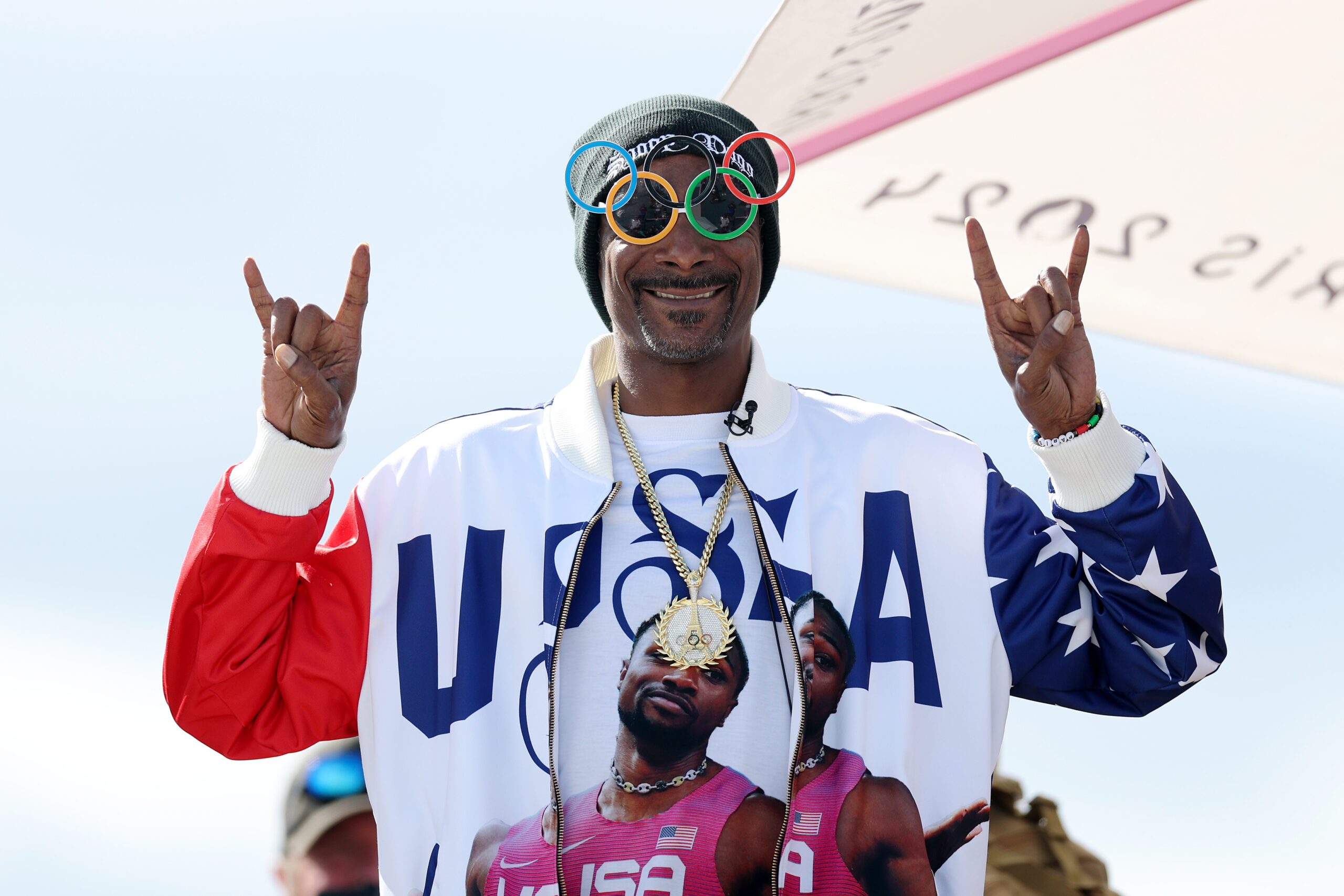 Snoop Dogg attends to the Men's Park Final on day twelve of the Olympic Games Paris 2024 at Place de la Concorde on August 07, 2024 in Paris, France. 