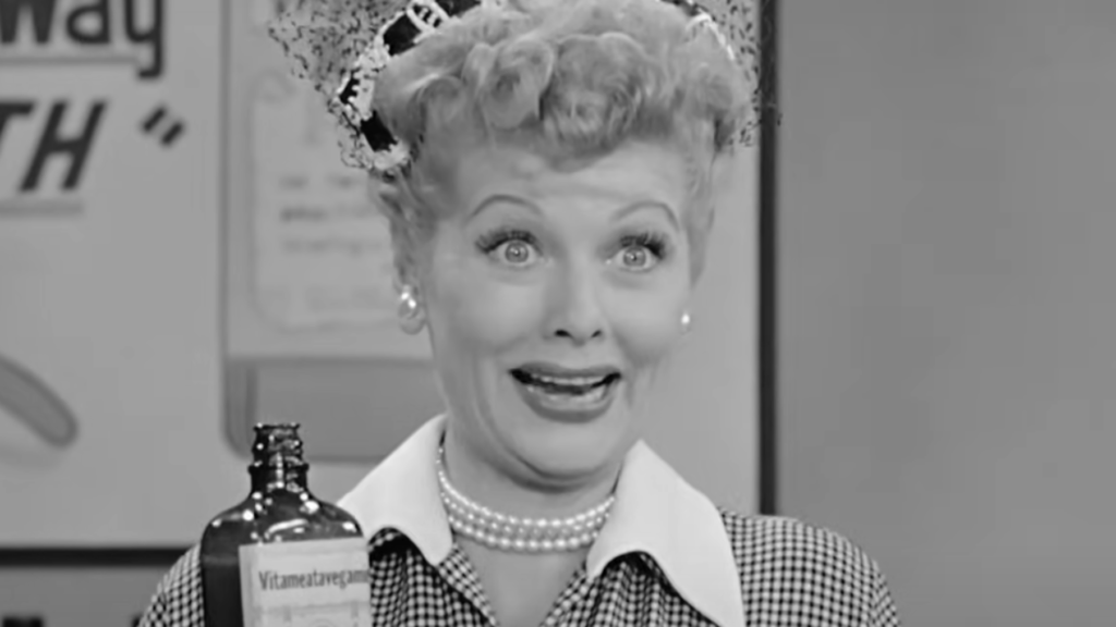 A screenshot from an episode of I Love Lucy.