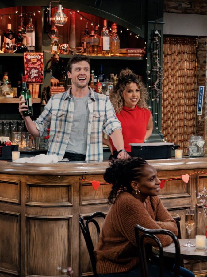 Freddy and Eve behind the bar on Valentine's Day