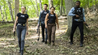 The FBI is armed as the agents walk through the woods to capture an ecoterrorist on FBI: Most Wanted Season 6 Episode 3