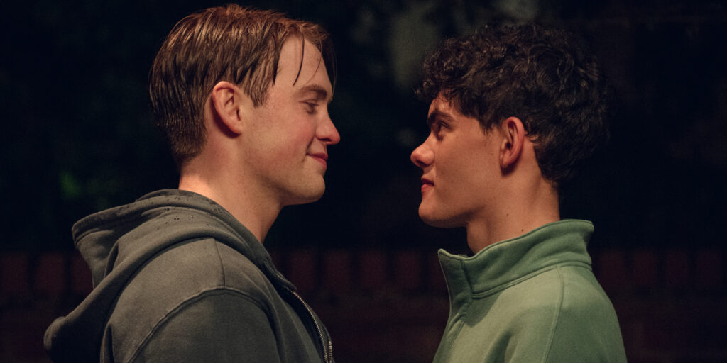 Nick and Charlie stare into each other's eyes on Heartstopper