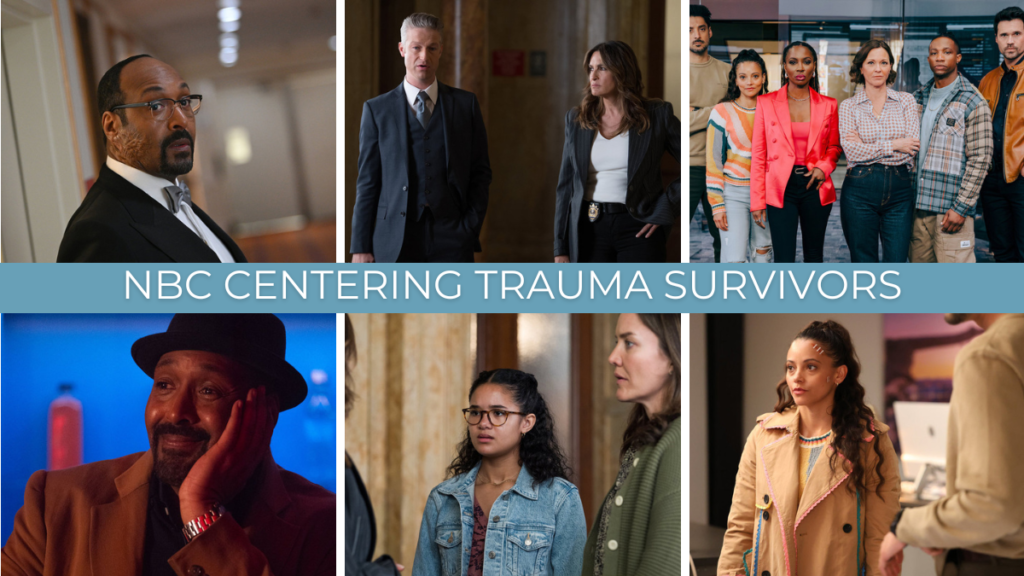 Photo collage of shows featuring trauma survivors, including The Irrational, SVU, and Found