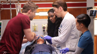 Ripley, Tanaka-Reid, and Maggie work on a patient in distress on Chicago Med Season 10 Episode 4