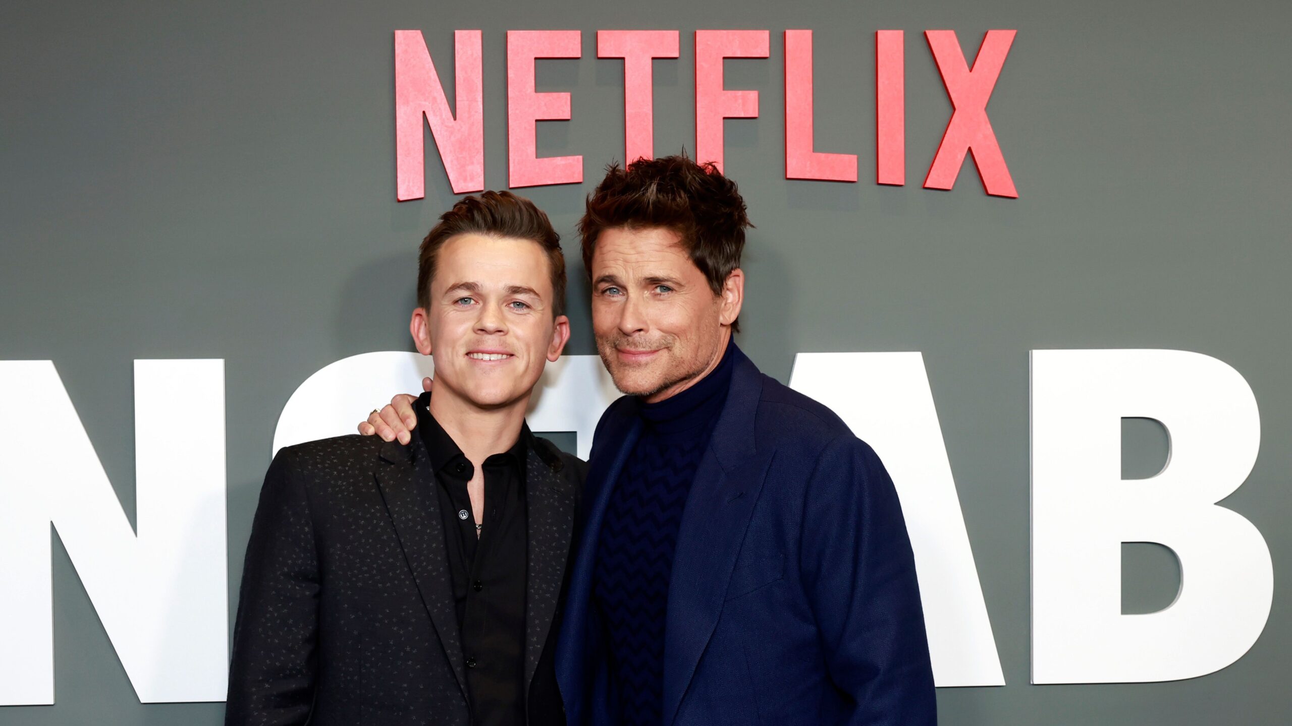 John Owen Lowe and Rob Lowe attend the Los Angeles Premiere of Netflix's "Unstable" at TUDUM Theater on March 23, 2023 in Hollywood, California. 