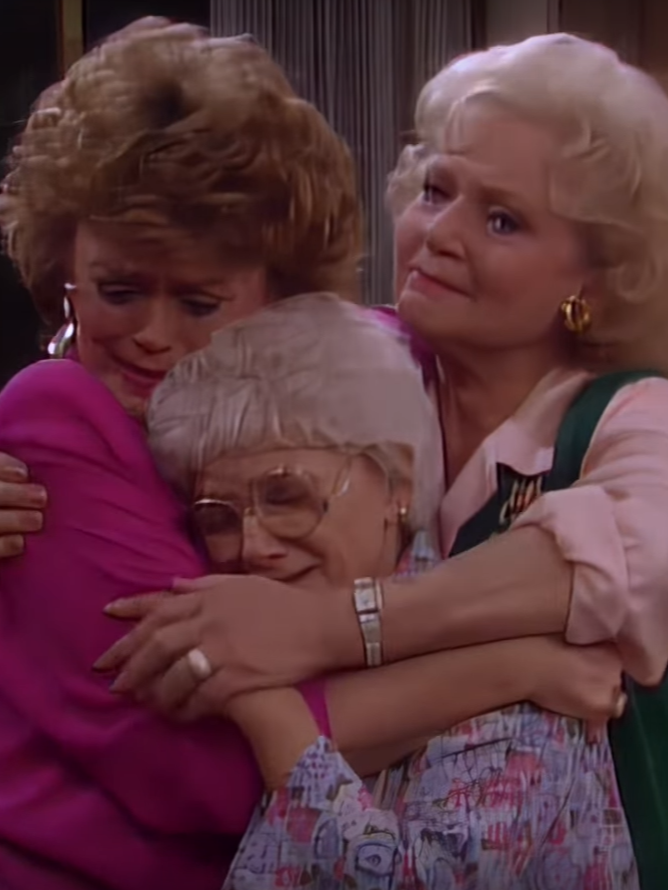 Blanche, Sophia, and Rose hug while crying in the last episode