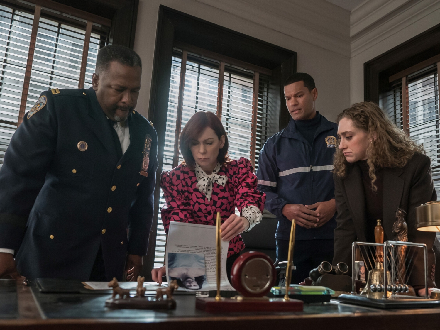 Wendell Pierce as Captain Wagner, Carrie Preston as Elsbeth Tascioni, Sullivan Jones ass Cameron Clayden, and Micaela Diamond as Det. Samantha Edwards