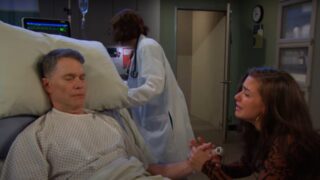 Ciara at Bo's bedside begging him to stay alive on Days of Our Lives during the week of 5-19-25