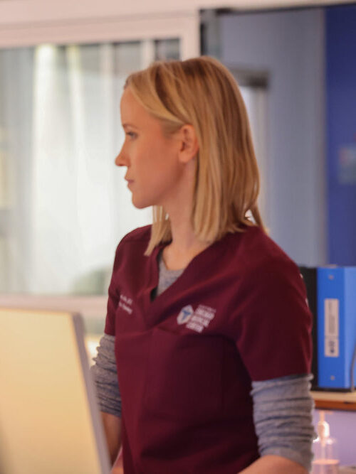 Mitch and Hannah stare at each other on Chicago Med Season 10 Episode 22