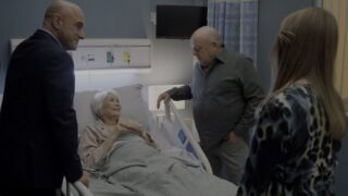 Stabler, Randall, and Kathleen visit Bernie in the hospital on Law & Order: Organized Crime Season 5 Episode 8