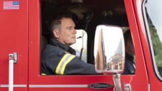 Captain Nash inside the truck on 9-1-1