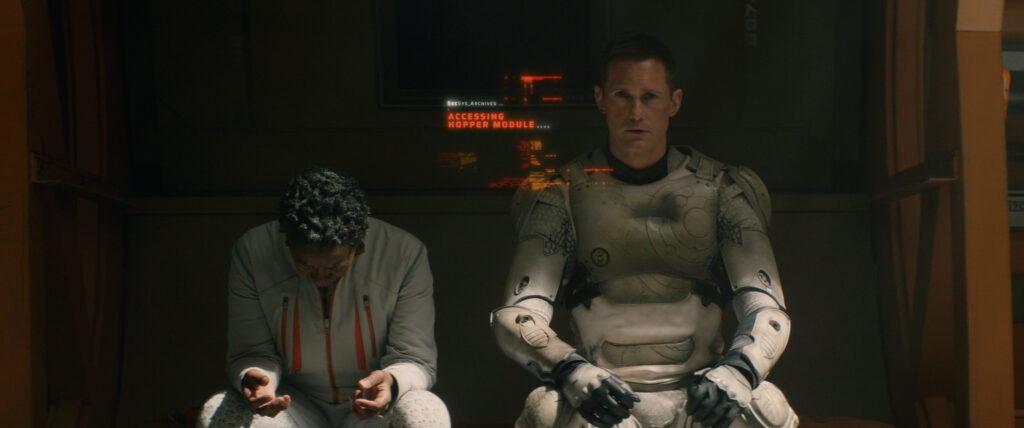 Noma Dumezweni and Alexander Skarsgård in Murderbot