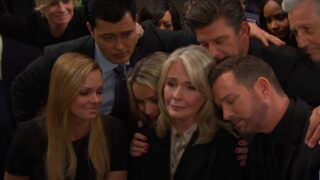 Marlena's family hugs her during the funeral on Days of Our LIves during the week of 6-09-25