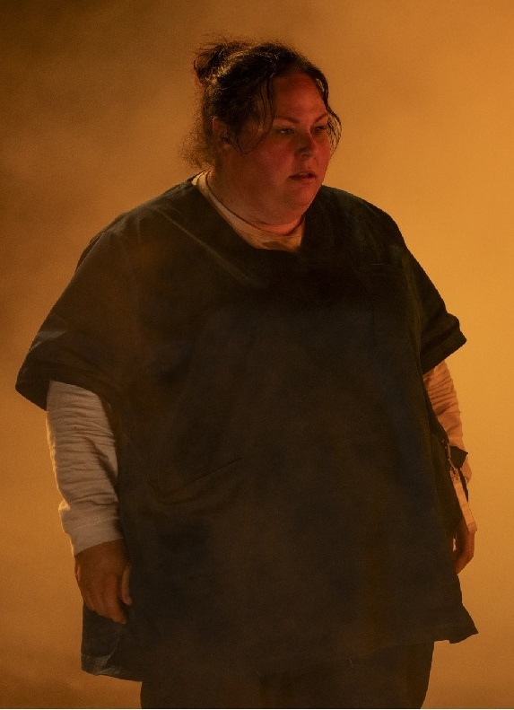 Chrissy Metz as Nichole Jolly in the flames during Lifetime's Faith in the Flames The Nichole Jolly Story about the Paradise wildfire 2018