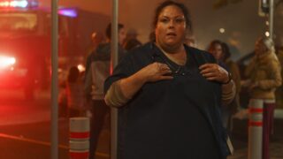 Chrissy Metz as Nichole Jolly in Lifetime's Faith in the Flames: The Nichole Jolly Story based on the 2018 Paradise Wildfire.