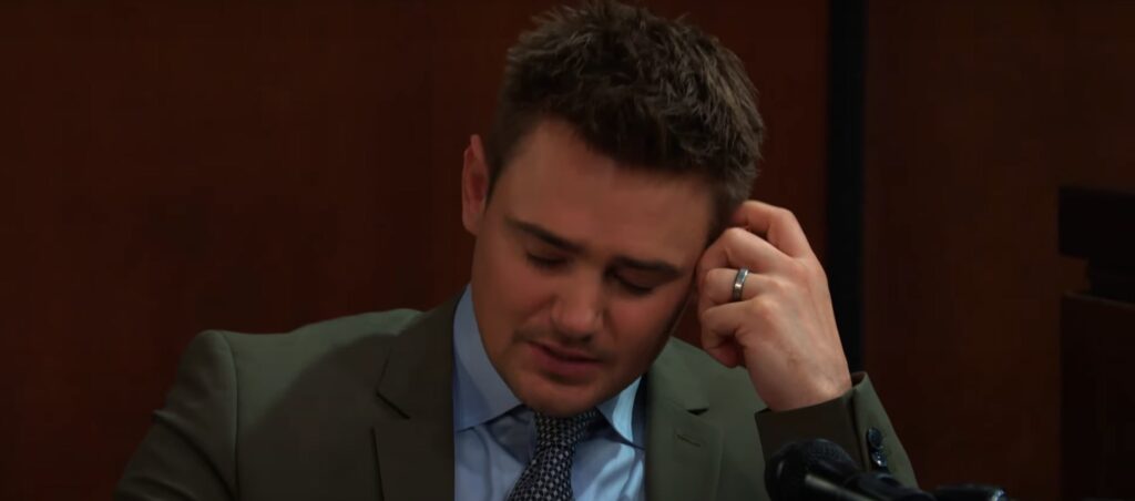 Johnny on the stand looking upset on Days of Our Lives during the week of 8-05-25