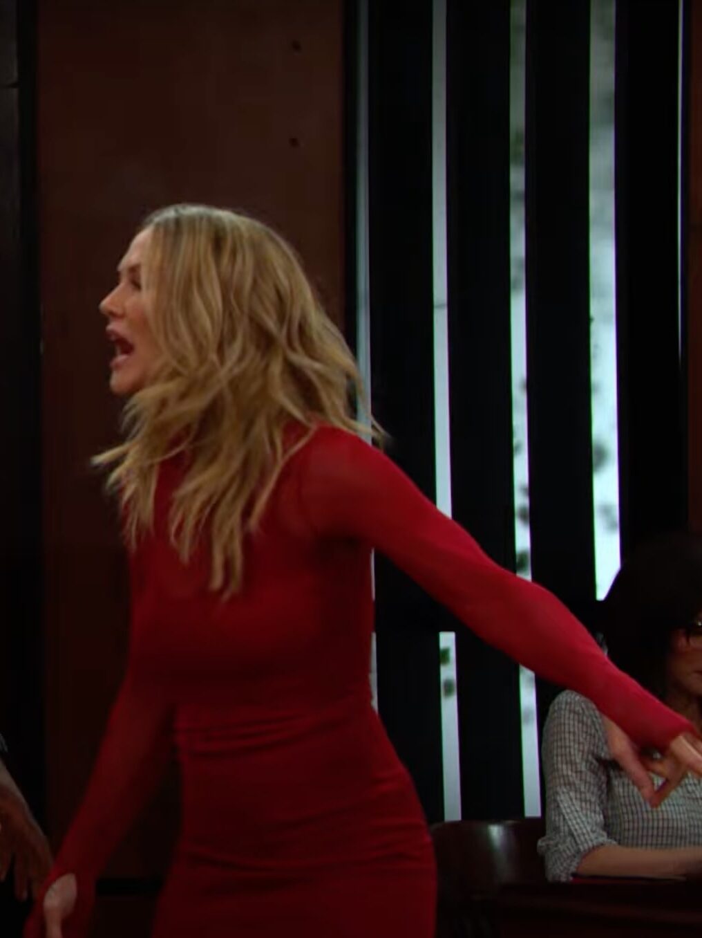 Kristen screams at the bailiff on Days of Our Lives during the week of 8-18-25