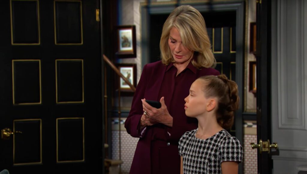 Marlena and Rachel look at Marlena's phone on Days of Our Lives during the week of 8-18-25