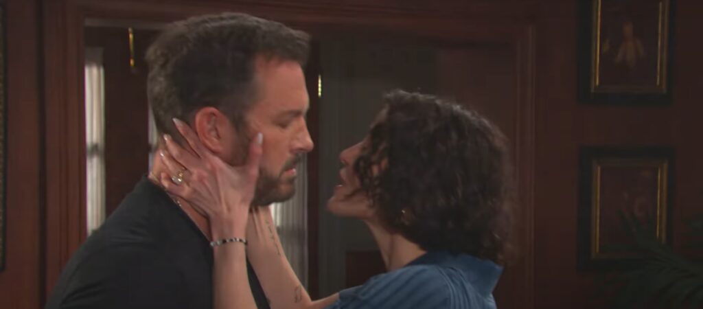 Brady and Sarah kiss on Days of Our Lives during the week of 8-04-25