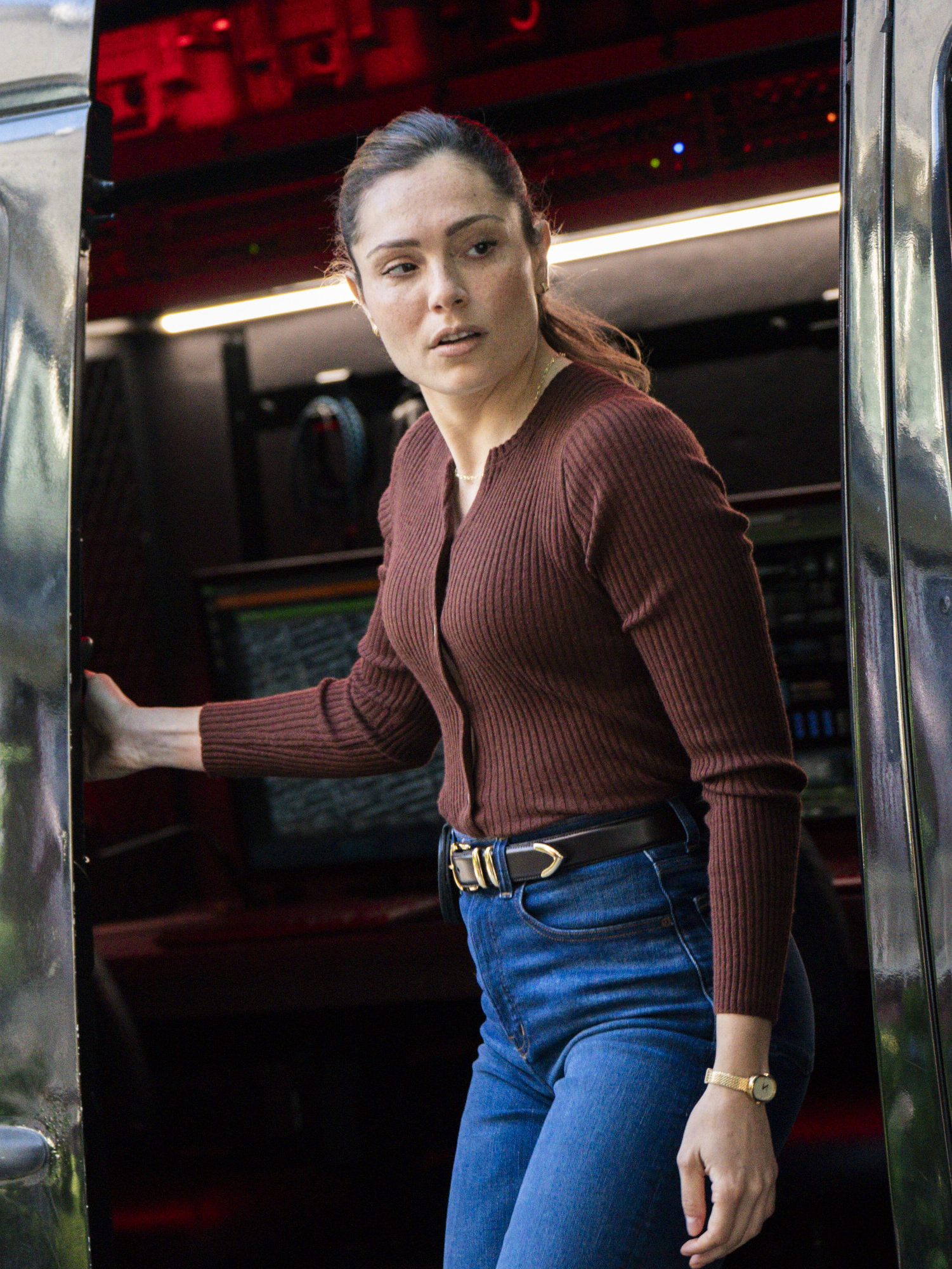 Ramos gets out of a graffitied van on FBI Season 8 Episode 3