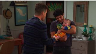 Leo and Javi hold baby Tesoro on Days of Our Lives during the week of 10-06-25