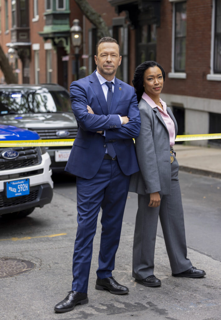 Danny and Lena examining a crime scene on Boston Blue Season 1 Episode 4