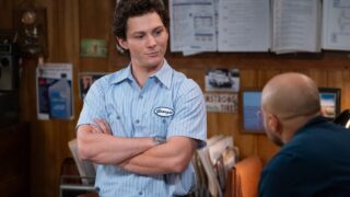 Georgie looks smugly at Rueben on Georgie & Mandy's First Marriage Season 2 Episode 4