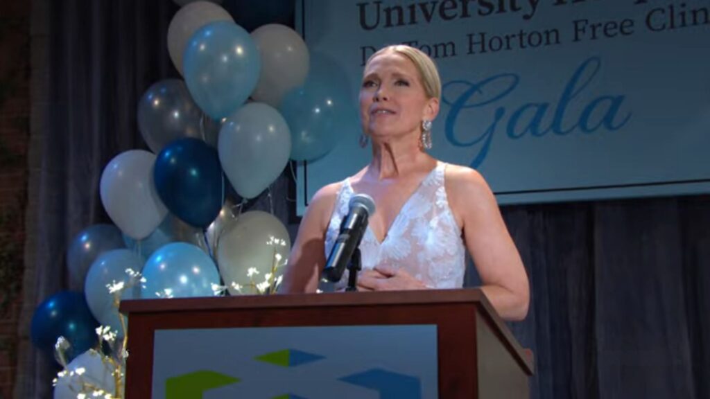 Jennifer speaks at the opening of the clinic on Days of Our Lives during the week of 11-10-25