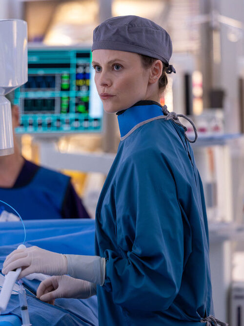 Lenox checks a monitor during surgery on Chicago Med Season 11 Episode 6