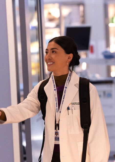 A medical student introduces herself to Dr. Charles on Chicago Med Season 11 Episode 12