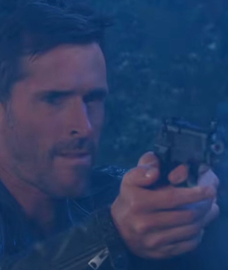 Shawn pointing a gun on Days of Our Lives during the week of 2-16-26